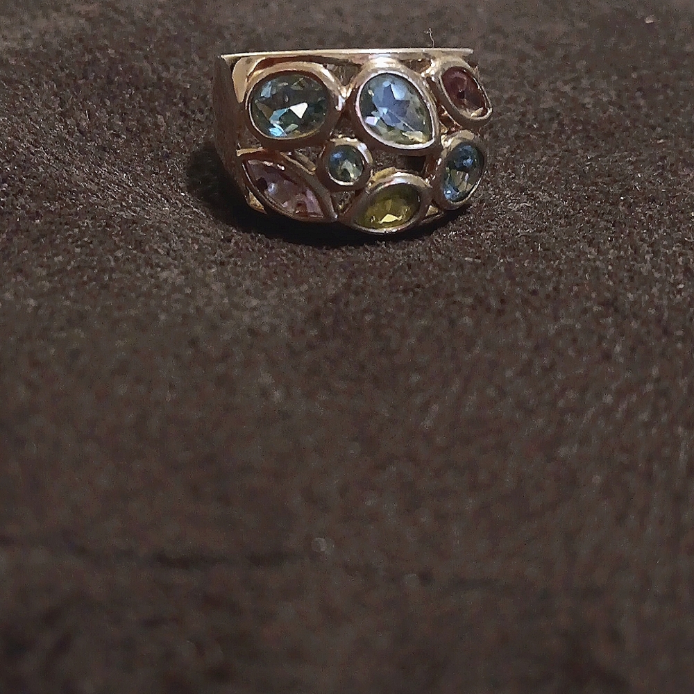 Sterling silver and gemstone ring. 9.25 blue topaz, anethyst, citrine